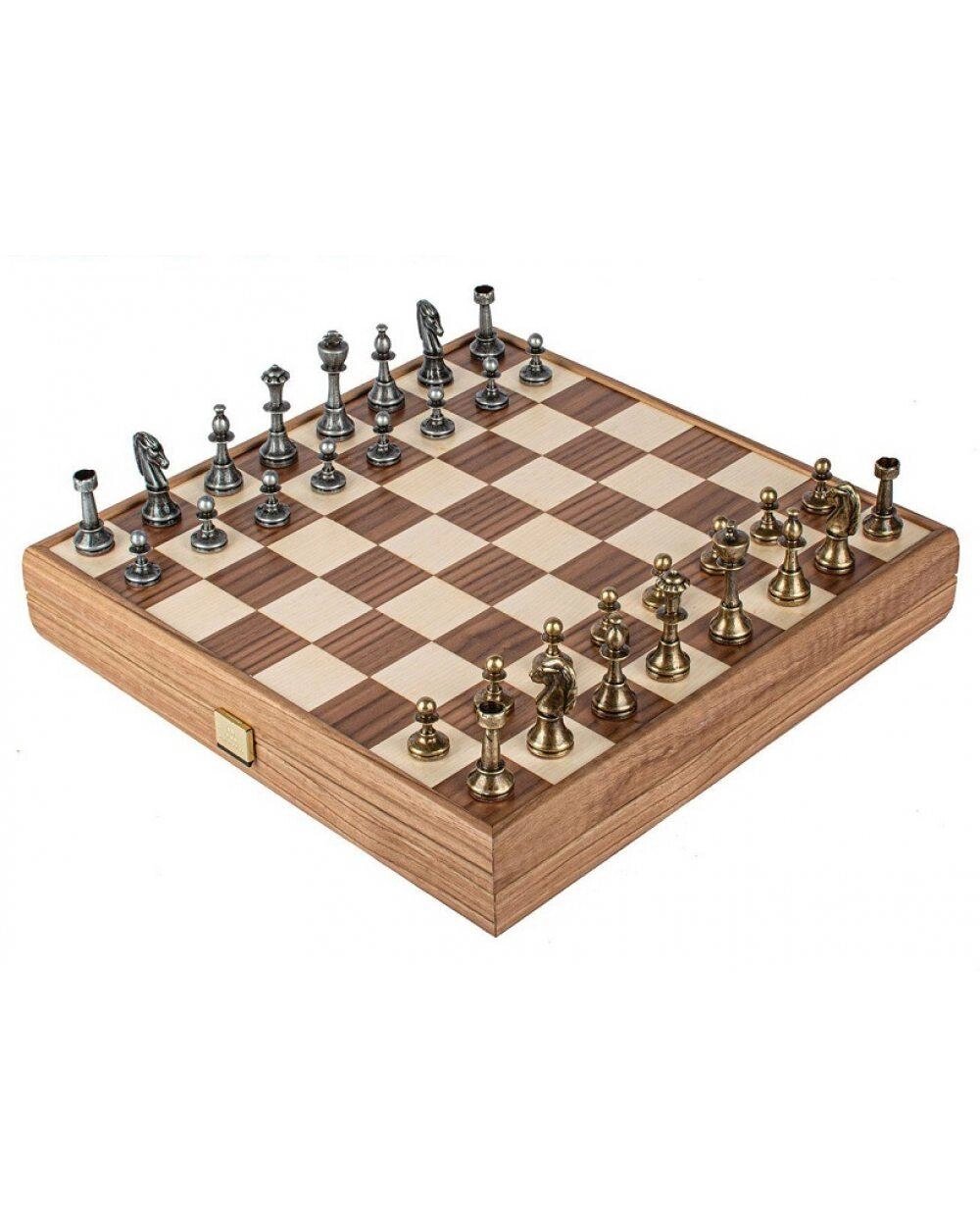 Набір шахів Manopoulos з металевими шаховими фігурами Staunton та шахівницею з горіха/дуба 35 см від компанії "Cronos" поза часом - фото 1