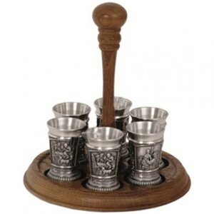 Набір з 6-ти чарок на дерев'яній підставці 12153 Artina Schnaps Set 7 pcs. Meisterwerke" 6 cm