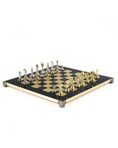 Набір металевих шахів Manopoulos Staunton із золотими та срібними фігурами та синьою дошкою 36 см