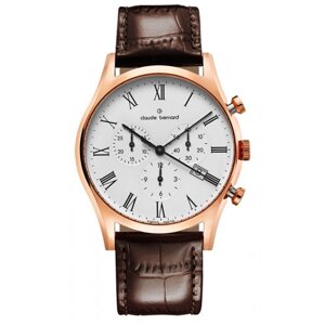 Часы наручные мужские Claude Bernard 10218 37R BR, кварцевый хронограф с датой, кожаный ремешок