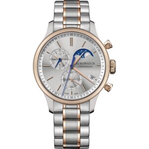 Годинник-хронограф наручні чоловічі Aerowatch 78986 BI03M, кварц, сірий циферблат з фазою Місяця, біколорний браслет