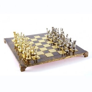 Шахи Manopoulos "Греко-римський період" із золотими та срібними шаховими фігурами / коричнева шахівниця 44 см (S11BRO)