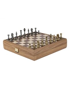 Набір шахів Manopoulos з металевими шаховими фігурами Staunton та шахівницею з горіха/дуба 27 см