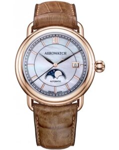 Годинник наручний жіночий Aerowatch 77983 RO02, механіка з автопідзаводом, фаза Місяця, коричневий ремінець