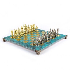 Шахи Manopoulos "Греко-римський період" із золотими та срібними шаховими фігурами / антична бірюзова шахівниця 44 см
