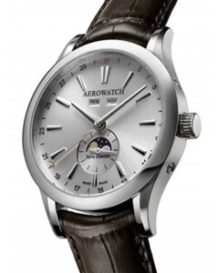 Годинник-хронограф наручний чоловічий Aerowatch 93955 AA01 механічний, коричневий шкіряний ремінець