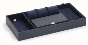 Поднос кожаный для часов и аксессуаров "Howard Valet Tray W/ Roll" от WOLF, цвет синий