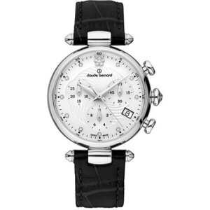 Часы наручные женские Claude Bernard 10215 3 APN2, кварцевый хронограф, ремешок из кожи, камни Swarovski