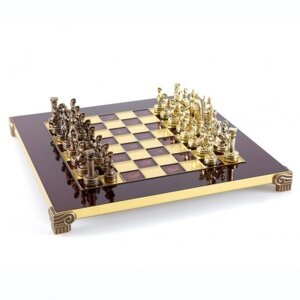 Шахи Manopoulos "Греко-римський період" із золотисто-бронзовими фігурами / червона шахова дошка 28 см (S3CRED)