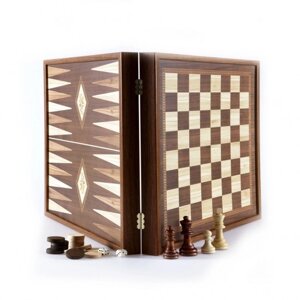 Нарды и шахматы Manopoulos из оливковой древесины и орехового дерева 41x41 см (STP36E)
