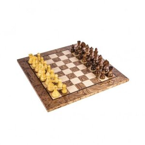 Шахова дошка з капа волоського горіха Manopoulos 34 см з дерев'яними шаховими фігурами Staunton 6,5 см (SW4234J)