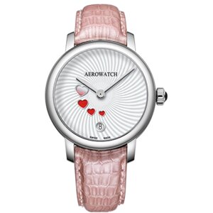Годинники наручні жіночі Aerowatch 44938 AA20 кварцові з серцями, рожевий шкіряний ремінець