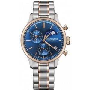 Годинник-хронограф наручні чоловічі Aerowatch 78986 BI04M, кварц, синій циферблат з фазою Місяця, біколорний браслет
