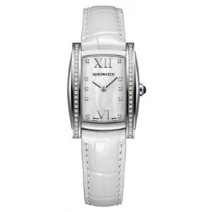 Часы наручные женские Aerowatch 30953 AA01DIA (Mini) кварцевые с бриллиантами, белый кожаный ремешок