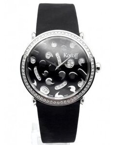 Годинник наручний жіночий Korloff LGBD9SN кварцовий, з діамантами, на чорному сатиновому ремінці