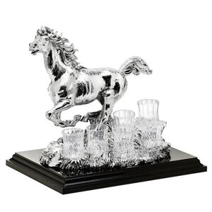 Набір для горілки "Hourse" Chinelli 2100800 з 6 чарок скляних, статуетки коні і дерев'яної підставки