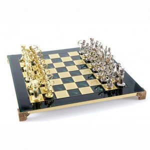 Шахи Manopoulos "Лучники" із золотими та срібними фігурами / зелена шахова дошка 44 см (S10GRE)