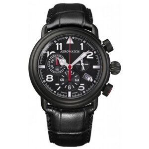 Годинник-хронографія наручні чоловічі Aerowatch 83939 NO05 кварцові, з датою, чорний шкіряний ремінець
