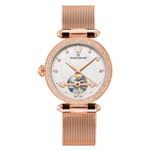 Часы наручные женские Claude Bernard 85023 37RPM APR, автоматика, отрытый баланс, Swarovski, розовое покрытие