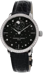 Годинники наручні жіночі з діамантами Frederique Constant SLIMLINE MOONPHASE STARS MANUFACTURE FC-701BSD3SD6