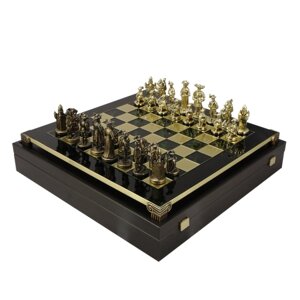 Шахи Manopoulos Medieval Knights з бронзово-золотими фігурами / зелена шахова дошка 44 см (S12CGRE)