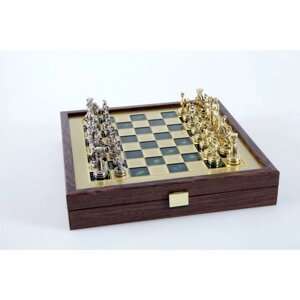 Шахи Manopoulos "Греко-римський період" із золотими та срібними шаховими фігурами / зелена шахівниця на дерев'яній
