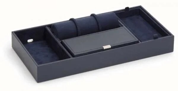 Піднос шкіряний для годинників та аксесуарів "Howard Valet Tray W/ Roll" від WOLF, колір синій від компанії "Cronos" поза часом - фото 1