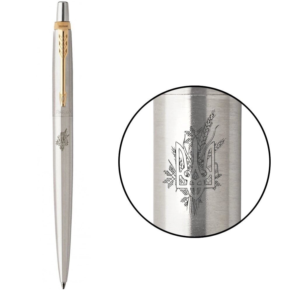 Ручка кулькова Parker JOTTER Stainless Steel GT BP Тризуб із пшеницею 16032_T066b від компанії "Cronos" поза часом - фото 1