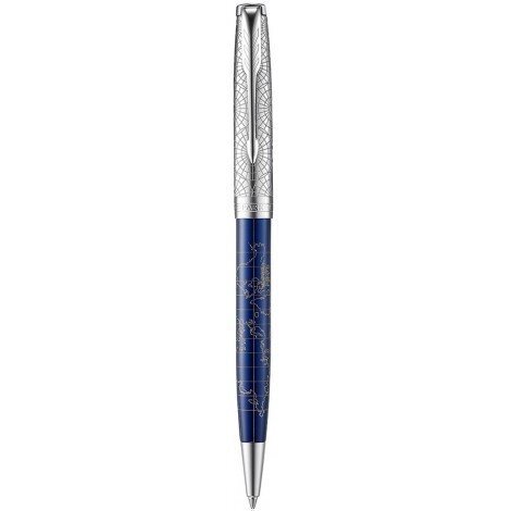 Ручка кулькова Parker SONNET 17 SE Atlas Blue Silver PT BP 88 332 латунна з срібним ковпачком від компанії "Cronos" поза часом - фото 1