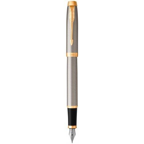 Ручка пір'яна Parker IM 17 Brushed Metal GT FP F 22 211 з латуні з позолотою, сталеве перо від компанії "Cronos" поза часом - фото 1