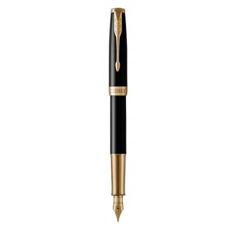 Ручка пір'яна Parker SONNET 17 Black Lacquer GT FP F 86 011 з латуні з тонким золотим пером від компанії "Cronos" поза часом - фото 1