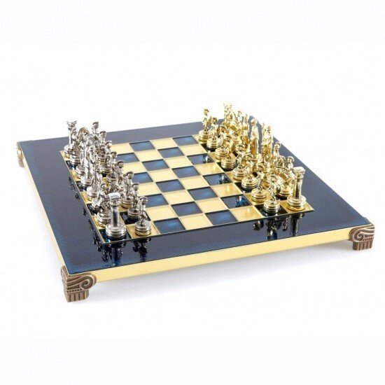Шахи Manopoulos греко-римські із золотими та срібними фігурами / синя шахова дошка 28 см (S3BLU) від компанії "Cronos" поза часом - фото 1