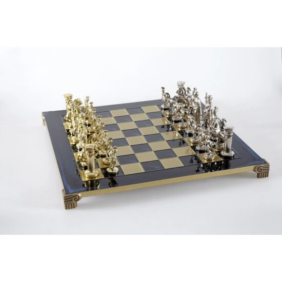 Шахи Manopoulos "Греко-римський період" із золотими та срібними шаховими фігурами / синя шахівниця 44 см (S11BLU) від компанії "Cronos" поза часом - фото 1