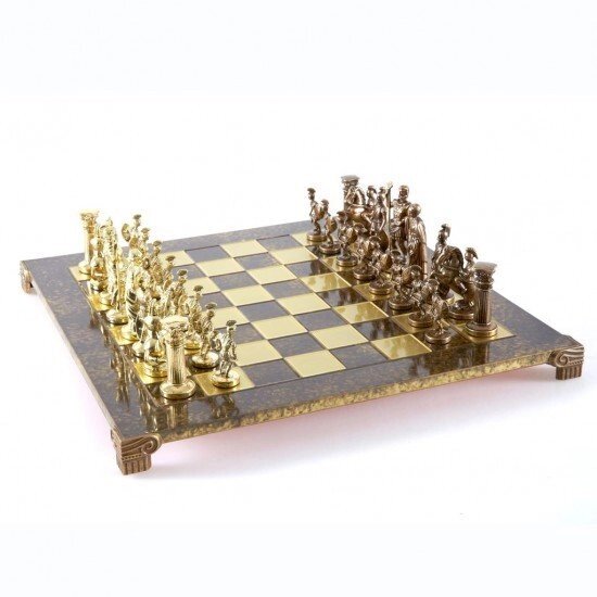 Шахи Manopoulos "Греко-римський період" із золотисто-бронзовими фігурами / коричнева шахова дошка 44 см (S11CBRO) від компанії "Cronos" поза часом - фото 1