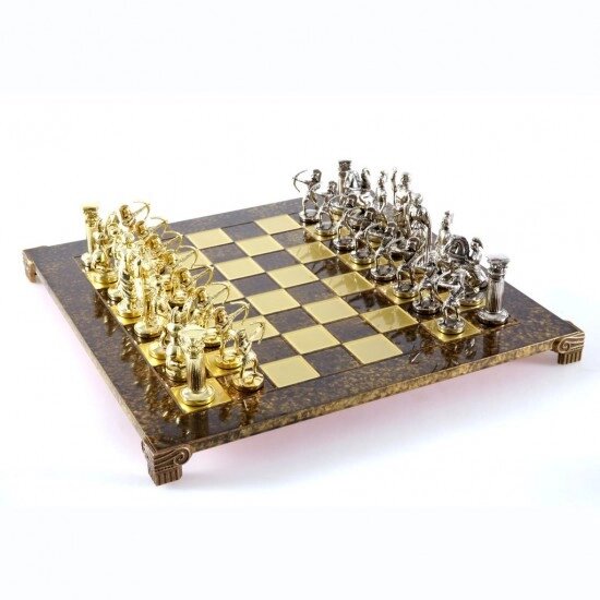 Шахи Manopoulos "Лучники" із золотими та срібними фігурами / коричнева шахова дошка 44 см (S10BRO) від компанії "Cronos" поза часом - фото 1