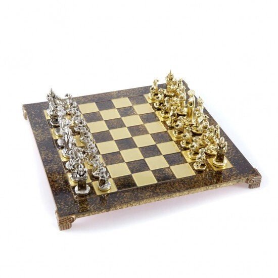 Шахи Manopoulos Medieval Knights із золотими та срібними фігурами / коричнева шахова дошка 44 см (S12BRO) від компанії "Cronos" поза часом - фото 1