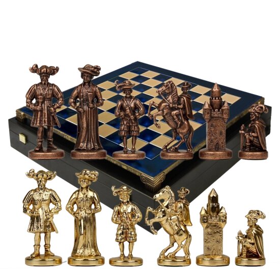 Шахи Manopoulos Medieval Knights з бронзово-золотими фігурами / синя шахівниця 44 см (S12CBLU) від компанії "Cronos" поза часом - фото 1