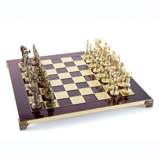 Шахи Manopoulos "Ренесанс" із золотисто-коричневими фігурами / червона шахова дошка (S9CRED) від компанії "Cronos" поза часом - фото 1