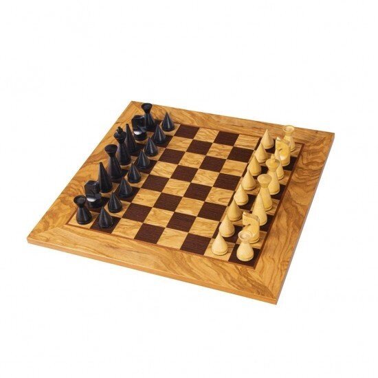 Шахова дошка Manopoulos Olive Burl 40 см з шаховими фігурами в сучасному стилі 7,6 см у дерев'яній коробці від компанії "Cronos" поза часом - фото 1