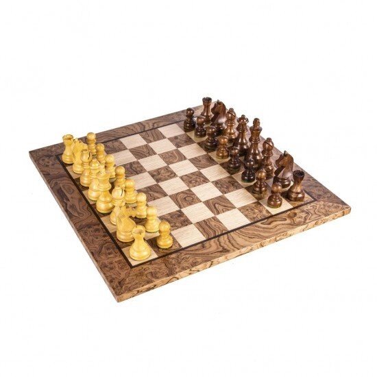 Шахова дошка Manopoulos Walnut Burl 40 см з дерев'яними шаховими фігурами Staunton у дерев'яній коробці від компанії "Cronos" поза часом - фото 1