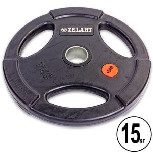 Млинці (диски) обгумовані з потрійним хватом і металевою втулкою d-51мм Z-HIT Zelart TA-5160-15 15кг (чорний)