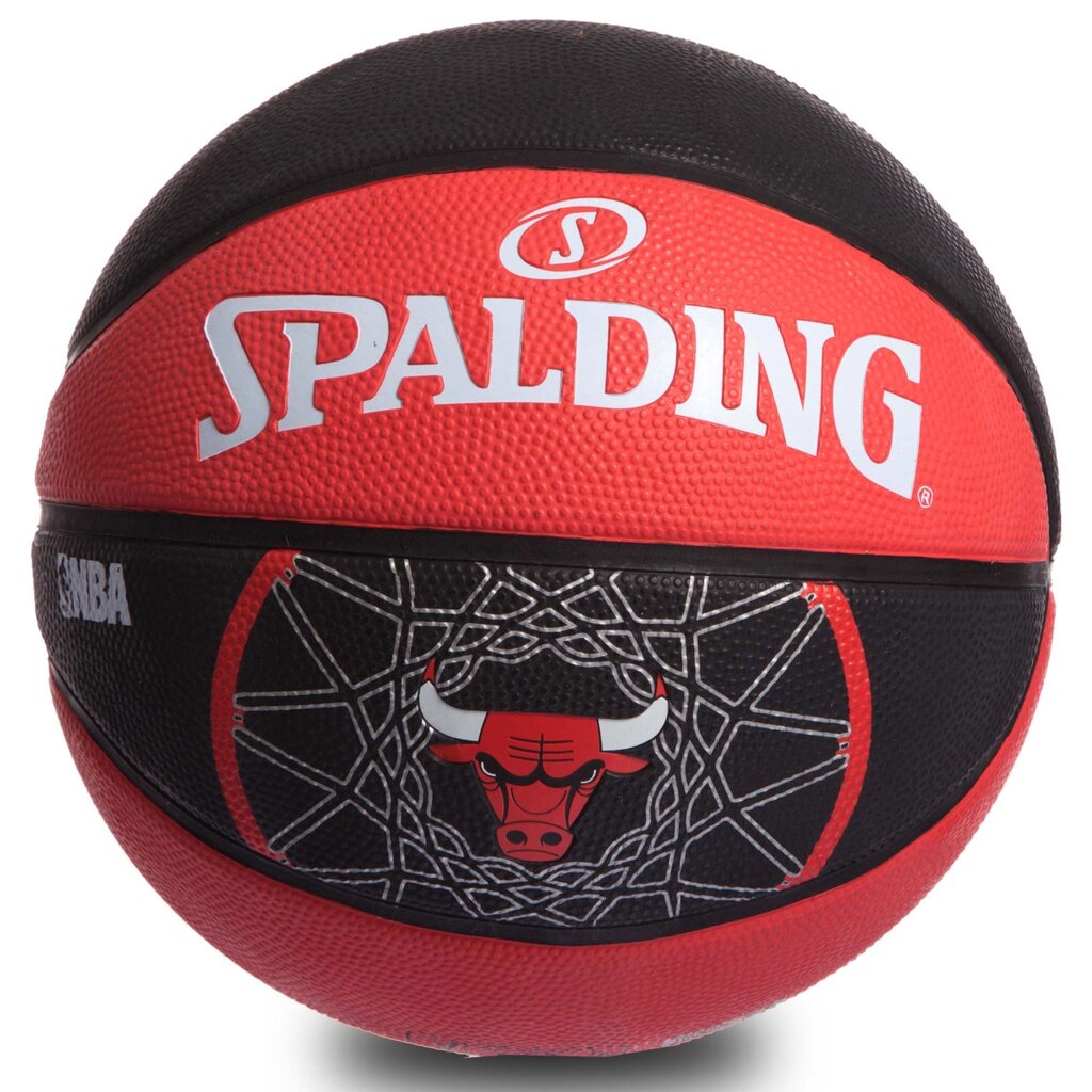 М'яч баскетбольний гумовий №7 SPALDING 83173Z NBA TEAM BULL OUTDOOR (гума, бутил, червоний-чорний) від компанії DROPT - інтернет-магазин гуртової та роздрібной торгівлі - фото 1