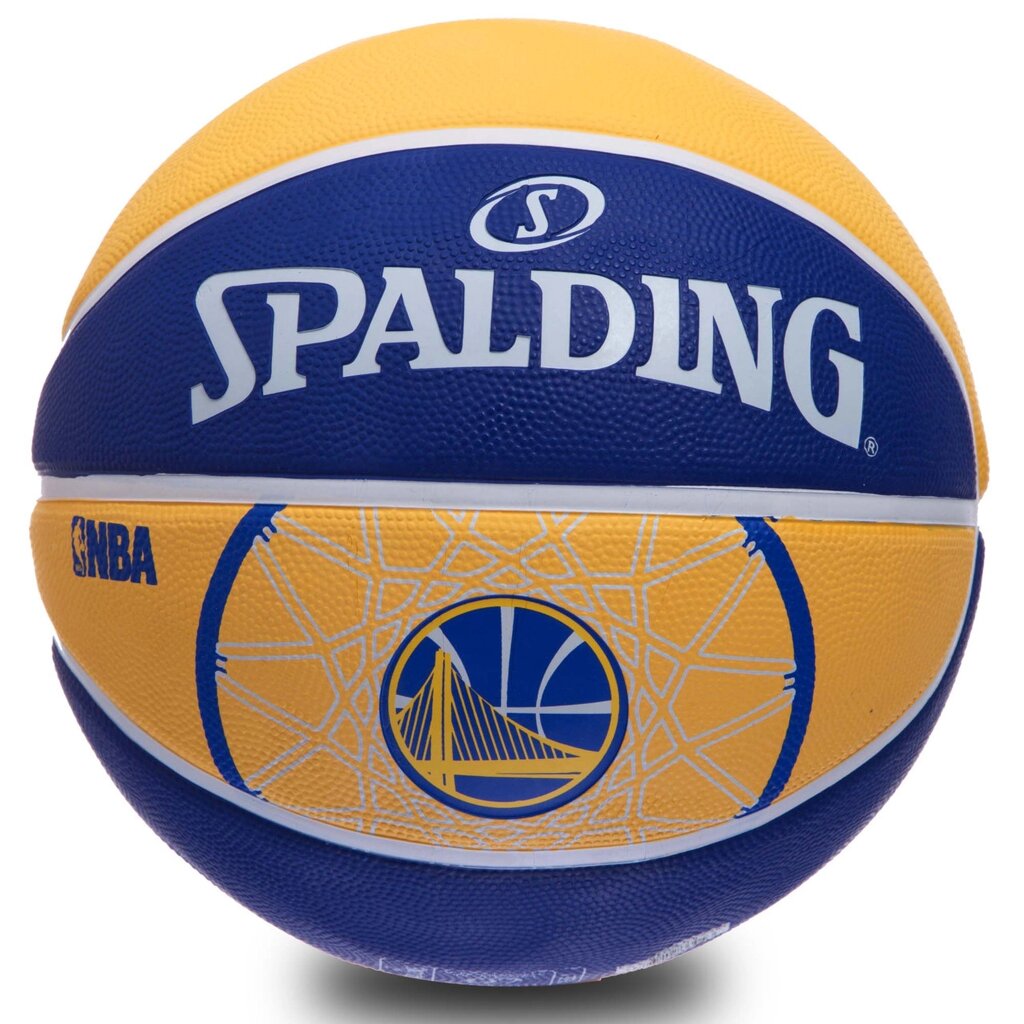 М'яч баскетбольний гумовий №7 SPALDING 83304Z NBA TEAM-WARRIORS (гума, бутил, синій-жовтий) від компанії DROPT - інтернет-магазин гуртової та роздрібной торгівлі - фото 1