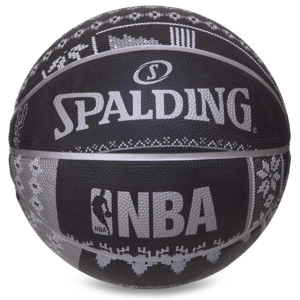 М'яч баскетбольний гумовий SPALDING NBA Sweater-San Antonio 83639Z№7 чорний-сірий від компанії DROPT - інтернет-магазин гуртової та роздрібной торгівлі - фото 1