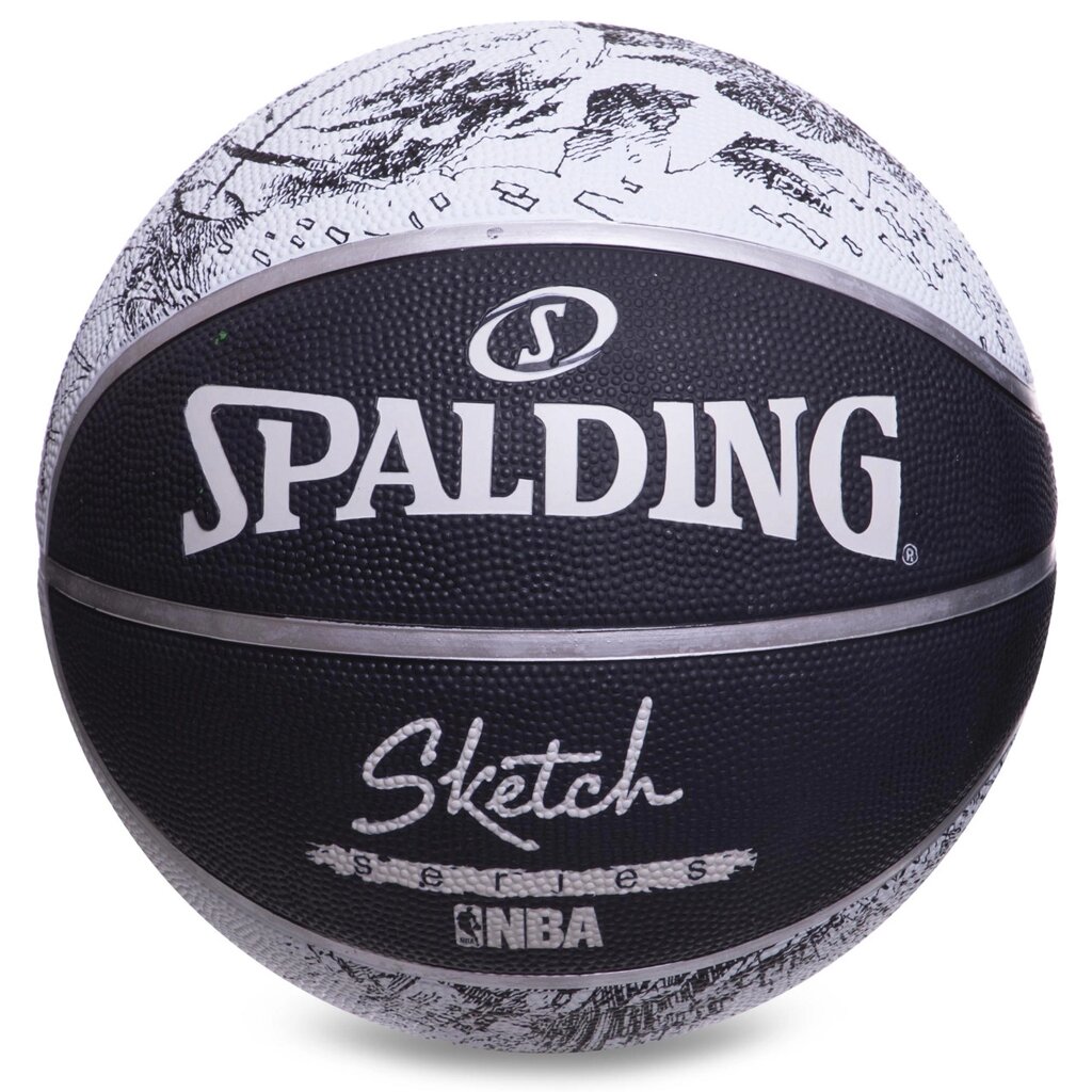 М'яч баскетбольний гумовий SPALDING Sketch Series 83534Z №7 чорний-білий від компанії DROPT - інтернет-магазин гуртової та роздрібной торгівлі - фото 1