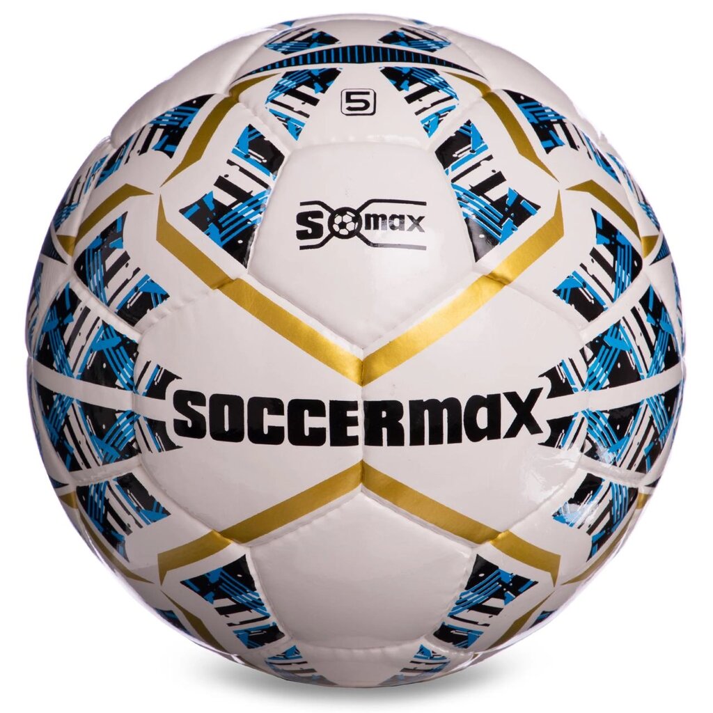 М'яч футбольний професійний №5 SOCCERMAX IMS FB-0004 (PU, білий-синій-золотий) від компанії DROPT - інтернет-магазин гуртової та роздрібной торгівлі - фото 1