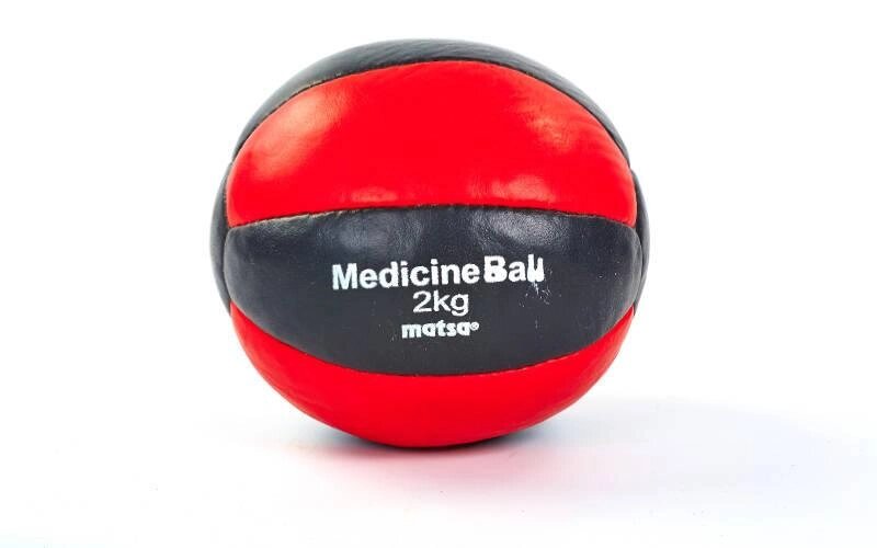 М'яч медичний медбол MATSA Medicine Ball ME-0241-2 2кг (верх-шкіра, наповнювач-пісок, d-16см, червоний-чорний) від компанії DROPT - інтернет-магазин гуртової та роздрібной торгівлі - фото 1