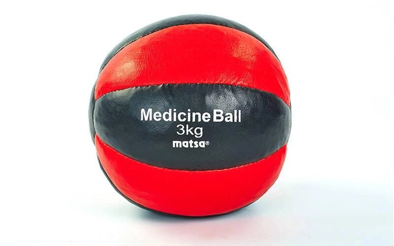 М'яч медичний медбол MATSA Medicine Ball ME-0241-3 3кг (верх-шкіра, наповнювач-пісок, d-18см, червоний-чорний) від компанії DROPT - інтернет-магазин гуртової та роздрібной торгівлі - фото 1