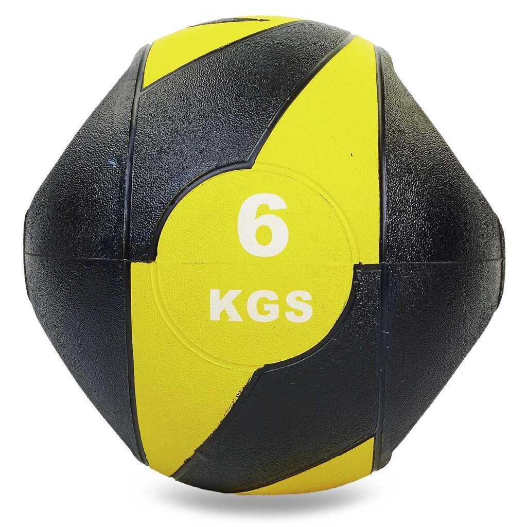 М'яч медичний медбол з двома рукоятками Record Medicine Ball FI-5111-6 6кг (гума, d-27,5 см, чорний-жовтий) від компанії DROPT - інтернет-магазин гуртової та роздрібной торгівлі - фото 1