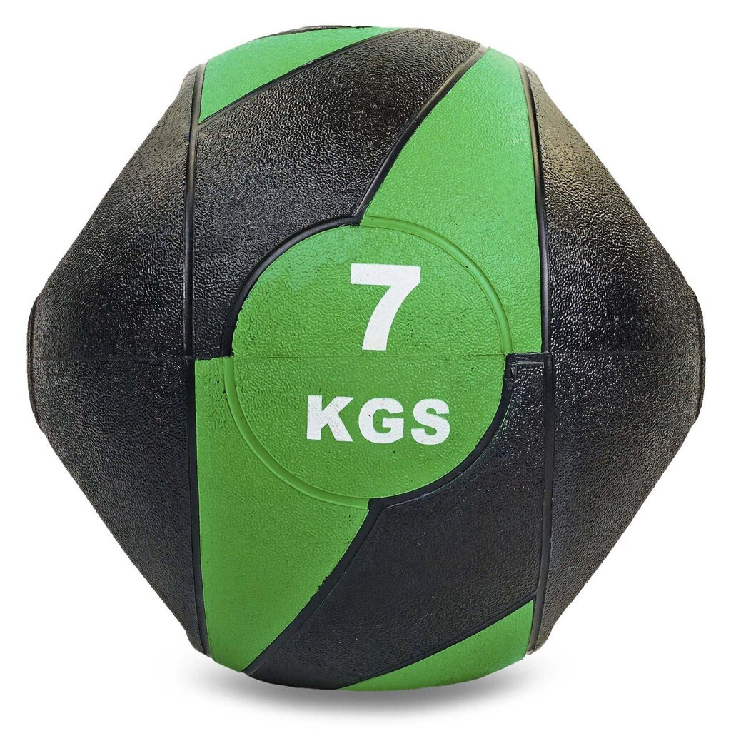 М'яч медичний медбол з двома рукоятками Record Medicine Ball FI-5111-7 7кг (гума, d-27,5 см, чорний-зелений) від компанії DROPT - інтернет-магазин гуртової та роздрібной торгівлі - фото 1